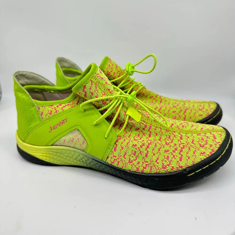 J Sport Carly Knit and Bungee Green and Pink High Top Womens Sneaker Size 9